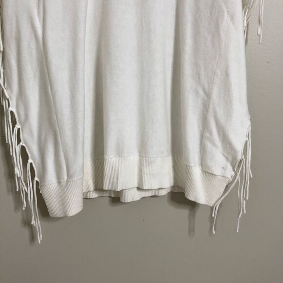 MICHAEL Michael Kors Cream Fringed Cowl Neck Poncho Sweater Size Medium - Picture 8 of 12
